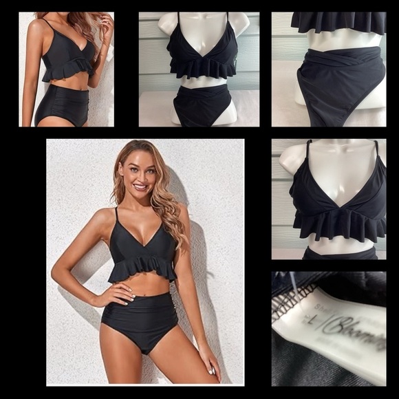 Black Ruffled Bikini Set - Picture 3 of 6
